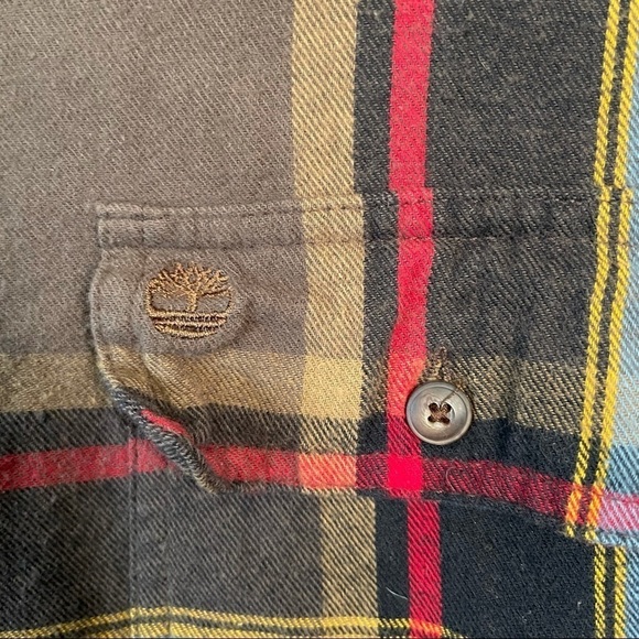 TIMBERLAND Flannel Plaid Shirt Button Front 100% Heavy Cotton Men's Medium Brown - Picture 5 of 6